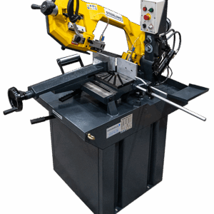 The Sterling Swift 280 Bandsaw, cut-out on a white background. A yellow bow bandsaw on a dark grey base.