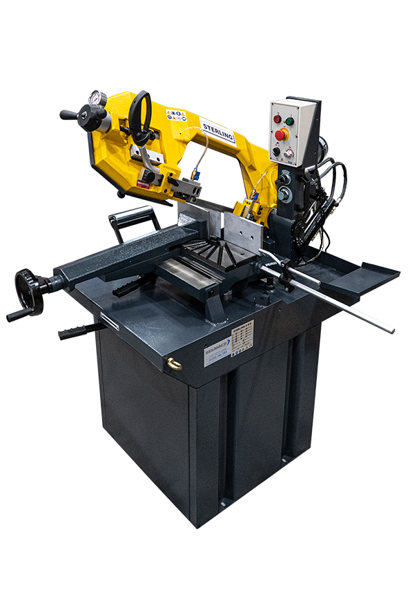 The Sterling Swift 280 Bandsaw, cut-out on a white background. A yellow bow bandsaw on a dark grey base.